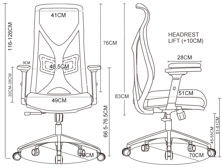 Sitwell 5001 Flex 尺寸示意
